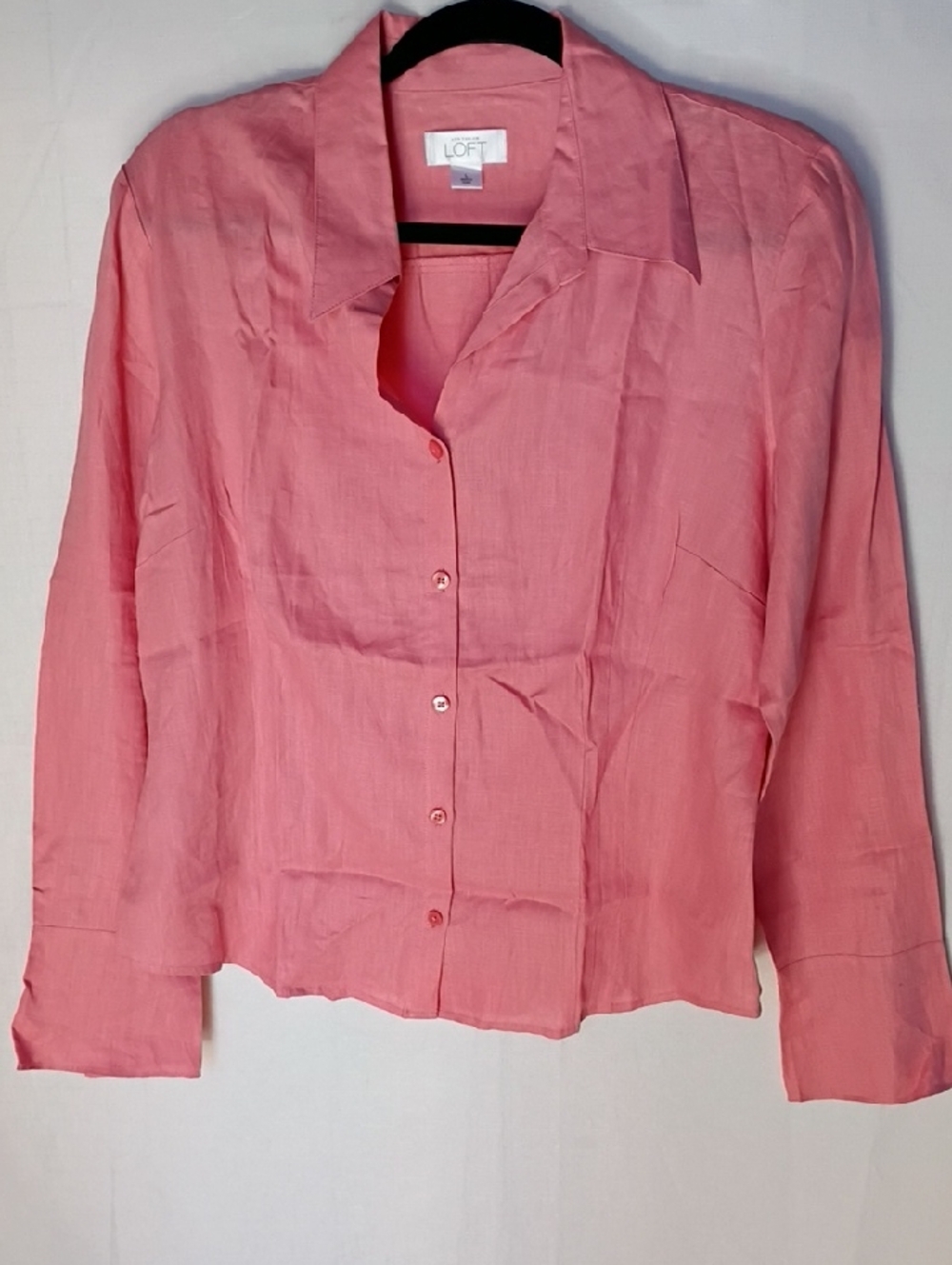 LOFT Women's Pink Coral Button-Down Linen 100 % Blend Shirt Size L